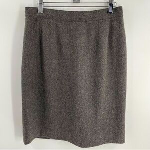 Vintage 100% Wool Grey Zip Button Lined Kick Pleat Pencil Skirt Office Classic